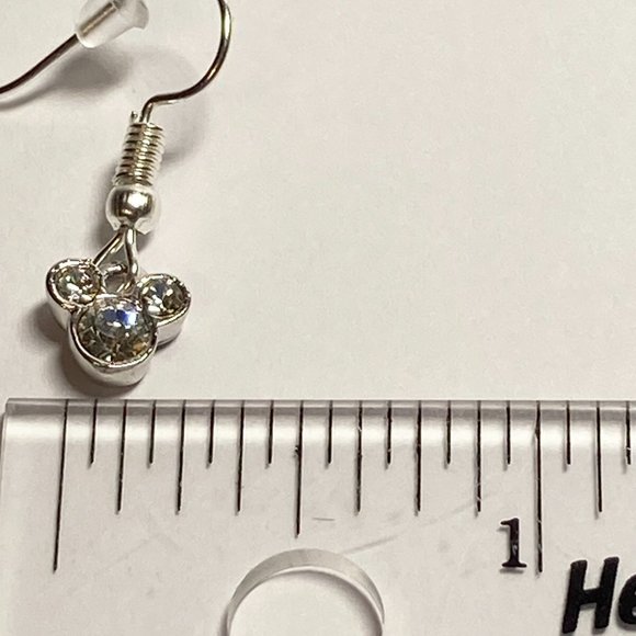 Vintage Disney Mickey Mouse Ears Earrings Disneyana Dainty Crystal Silver Plated - Picture 10 of 11